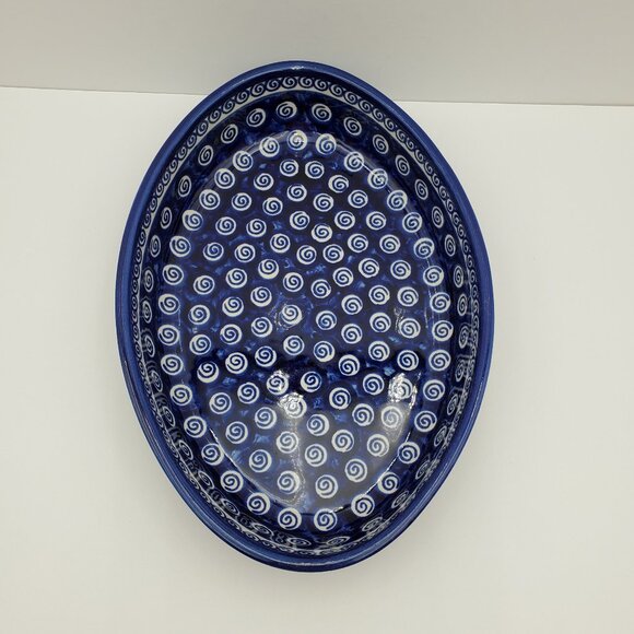 Polish Pottery Cobalt Swirl Oval Baker Zaklady Ceramiczne Oval Serving Dish - Picture 8 of 11